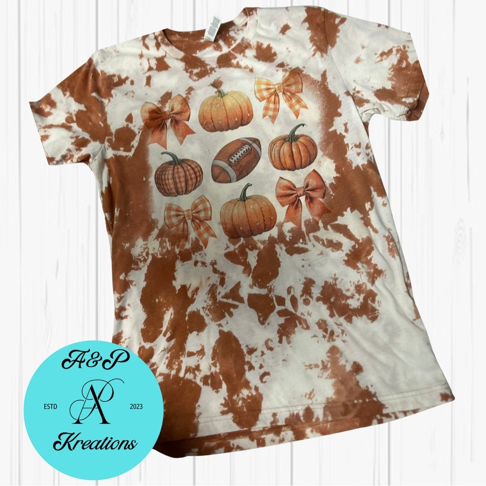 Pumpkin bows and football bleached tee.